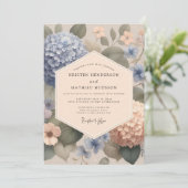 Blue Hydrangea Botanical Romance Wedding Einladung (Stehend Vorderseite)