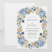 Blue Hydrangea Botanical Romance Wedding Einladung (Vorne/Hinten)