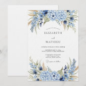 Blue Hydrangea Botanical Wedding Einladung (Vorne/Hinten)