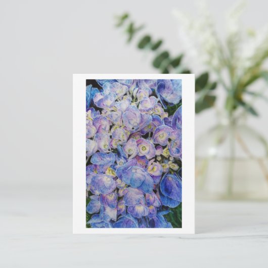 Blue Hydrangea Botanische Kunst Postkarte (Stehend Vorderseite)