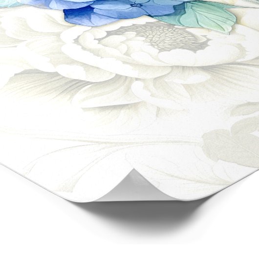 Blue Hydrangea Botanisches Elfenbeinfloralbild Poster (Ecke)