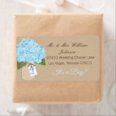 Blue Hydrangea Bouquet Baby Dusche Label (Insitu)