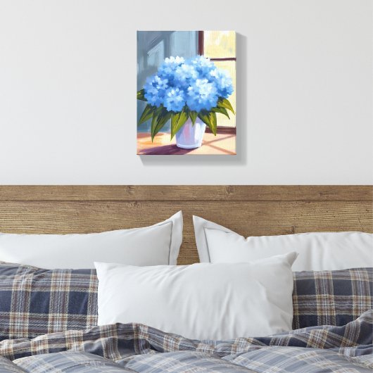 Blue Hydrangea Bouquet Blumenbemalung Leinwanddruck (Insitu (Schlafzimmer))