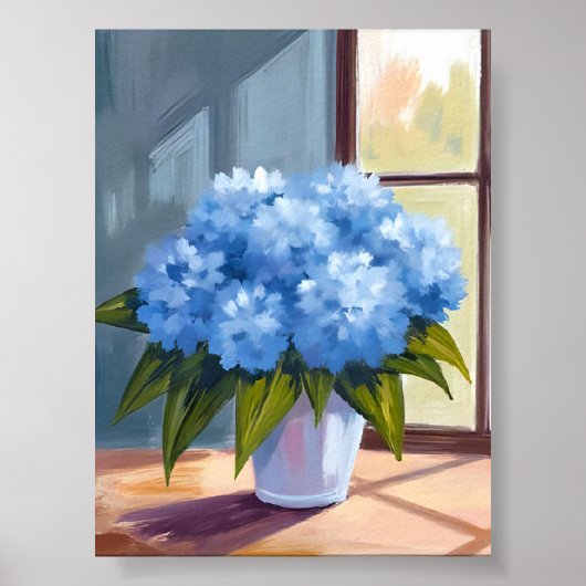 Blue Hydrangea Bouquet Blumenbemalung Poster (Vorne)