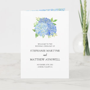 Blue Hydrangea Bouquet Botanical Wedding Program Programm