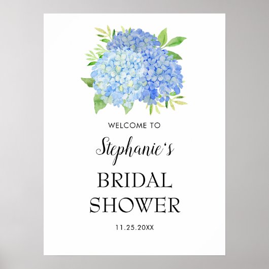 Blue Hydrangea Bouquet Brautparty Empfang Poster (Vorne)