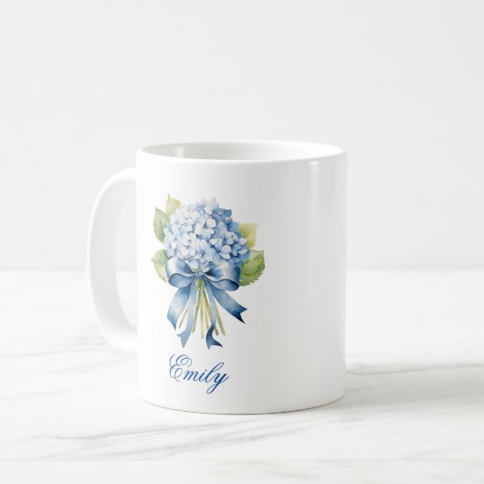 Blue Hydrangea Bouquet Bridesmaid Kaffeetasse (Vorderseite Links)