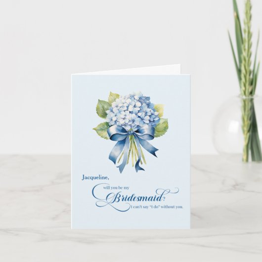 Blue Hydrangea Bouquet Bridesmaid Vorschlag Einladung (Vorderseite)