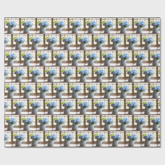 Blue Hydrangea Bouquet in Window Geschenkpapier (Flach)