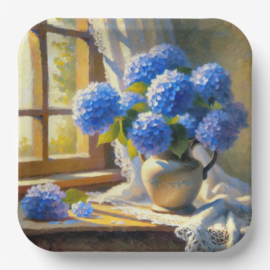 Blue Hydrangea Bouquet Pappteller (Vorderseite)