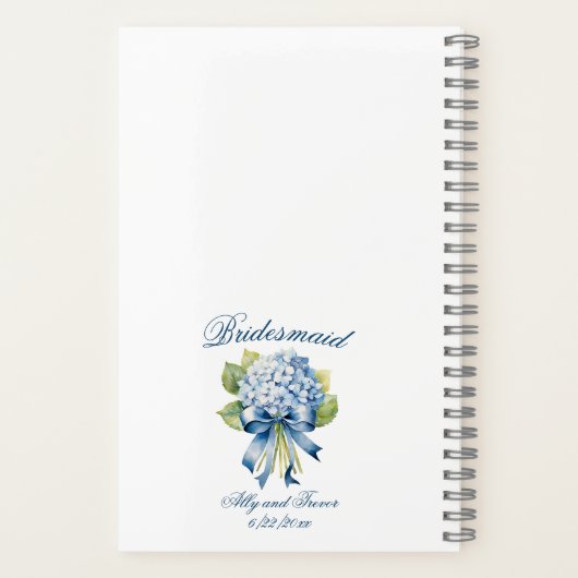 Blue Hydrangea Bouquet Personalisiert Bridesmaid Notizblock (Rückseite)