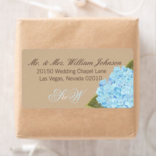 Blue Hydrangea Bouquet Wedding Label (Insitu)