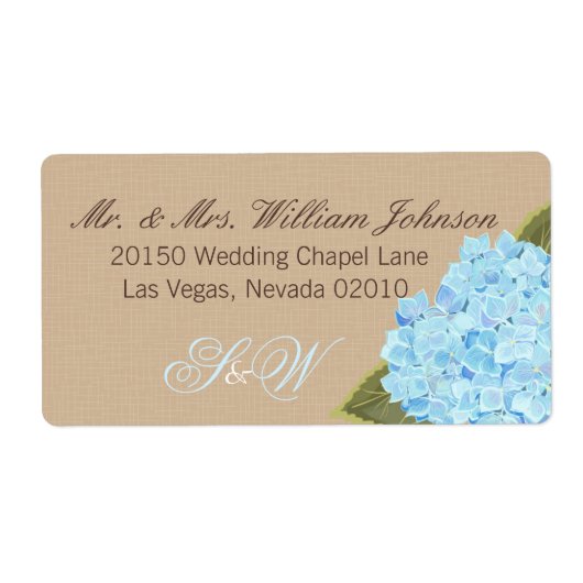 Blue Hydrangea Bouquet Wedding Label (Vorne)