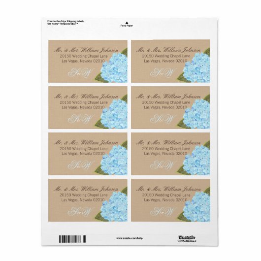 Blue Hydrangea Bouquet Wedding Label (Vorne)