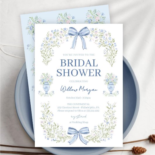 Blue Hydrangea Bow Bridal Shower Invitation Einladung