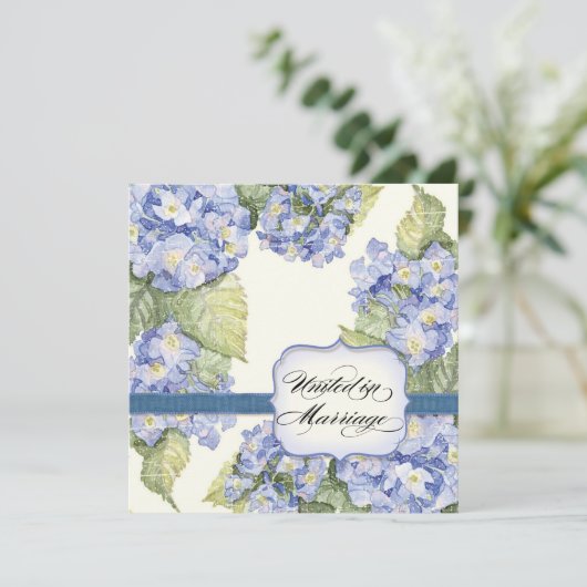Blue Hydrangea Bracket Floral Formal Wedding Einladung (Stehend Vorderseite)
