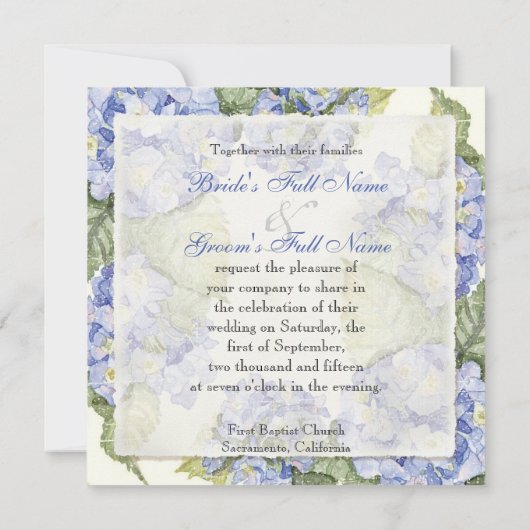 Blue Hydrangea Bracket Floral Formal Wedding Einladung (Rückseite)