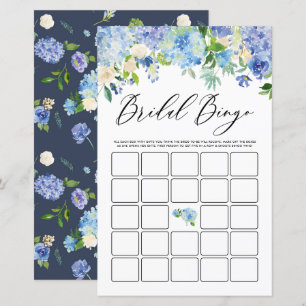 Blue Hydrangea Brautparty Bingo Game Card