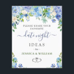 Blue Hydrangea Brautparty Date Night Idea Card<br><div class="desc">Blue Hydrangea Brautparty Date Night Idea Card. Für weitere Anpassungen klicken Sie bitte auf den Link "Weiter anpassen". Wenn Sie Hilfe benötigen,  kontaktieren Sie mich bitte.</div>