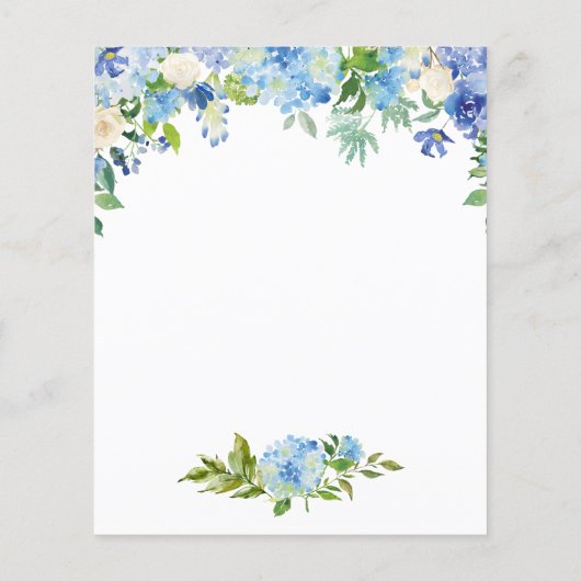 Blue Hydrangea Brautparty Date Night Idea Card Flyer (Hinten)