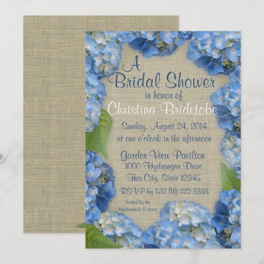Blue Hydrangea Brautparty Einladung (Vorne/Hinten)
