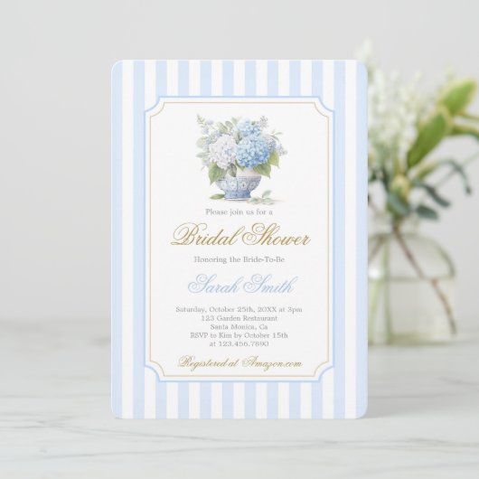 Blue Hydrangea Brautparty Einladung (Stehend Vorderseite)