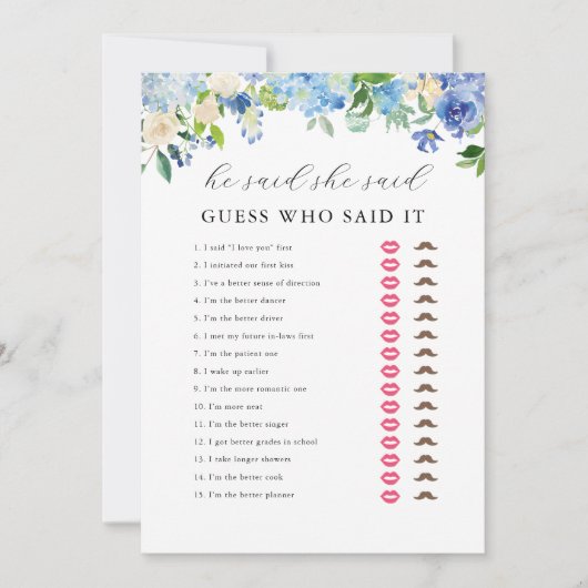 Blue Hydrangea Brautparty Er sagte, sie sagte, Spi Einladung (Vorderseite)