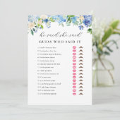 Blue Hydrangea Brautparty Er sagte, sie sagte, Spi Einladung (Stehend Vorderseite)