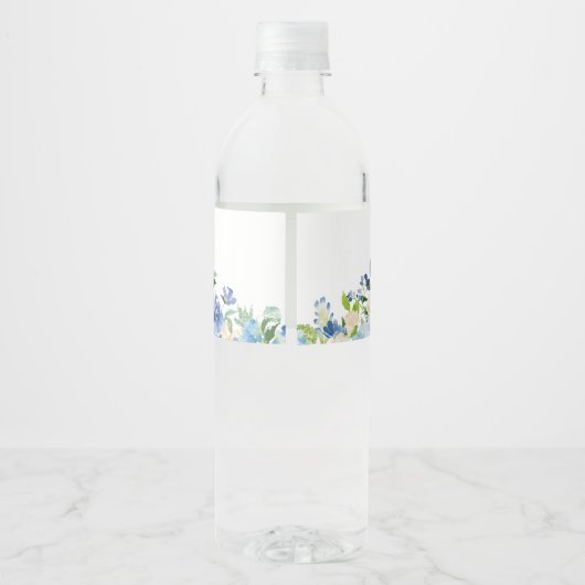 Blue Hydrangea Brautparty Favoriten Wasserflaschenetikett (Rückseite)