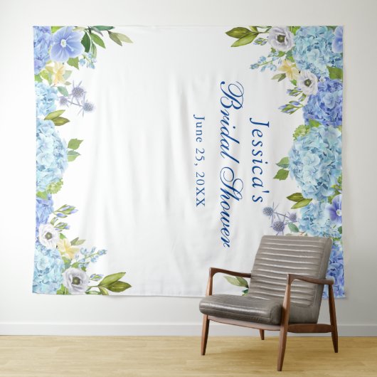 Blue Hydrangea Brautparty Foto Stand Hintergrund Wandteppich (Beispiel (Horizontal))