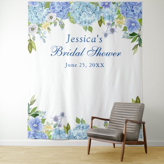 Blue Hydrangea Brautparty Foto Stand Hintergrund Wandteppich (Beispiel)