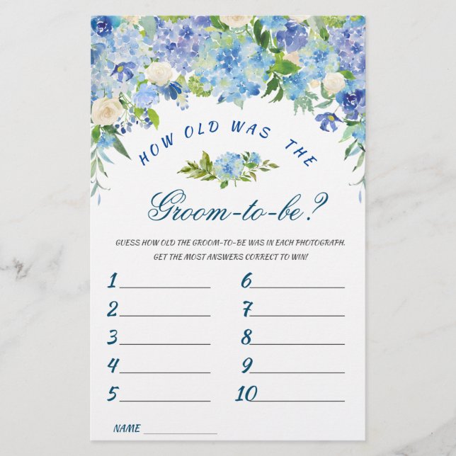 Blue Hydrangea Brautparty Game (Vorderseite)