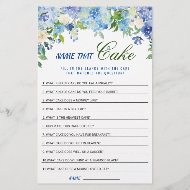 Blue Hydrangea Brautparty Game (Vorderseite)