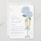 Blue Hydrangea Bridal Brunch Gold Champagne Einladung (Vorderseite)
