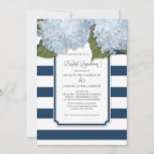 Blue Hydrangea Bridal Luncheon Navy Stripe Modern Einladung (Vorderseite)