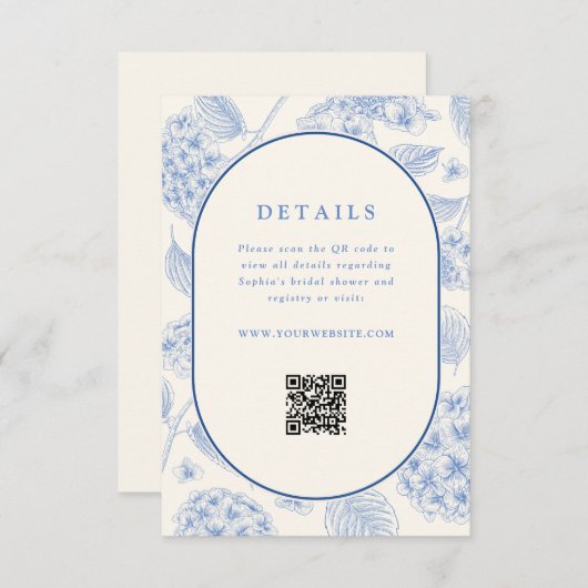 Blue Hydrangea Bridal Shower QR Code  Begleitkarte (Vorne/Hinten)