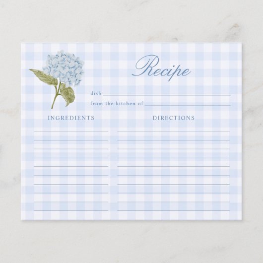 Blue Hydrangea Bridal Shower Recipe Card (Vorderseite)