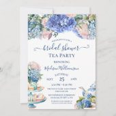 Blue Hydrangea Bridal Shower Tea Party QR code Einladung (Vorderseite)