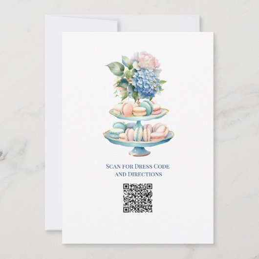 Blue Hydrangea Bridal Shower Tea Party QR code Einladung (Rückseite)