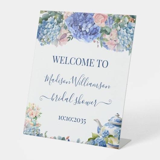 Blue Hydrangea Bridal Shower Tea Welcome  Sockelschild (Vorderseite)