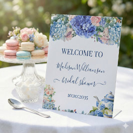 Blue Hydrangea Bridal Shower Tea Welcome Sockelschild