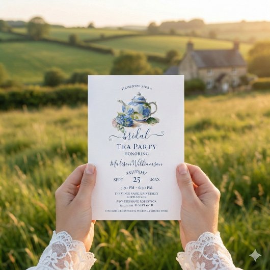 Blue Hydrangea Bridal Tea Party Einladung