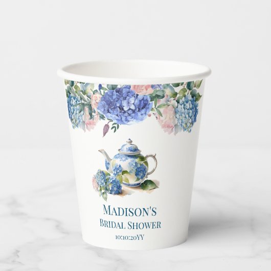 Blue Hydrangea Bridal Tea Party Pappbecher (Vorderseite)