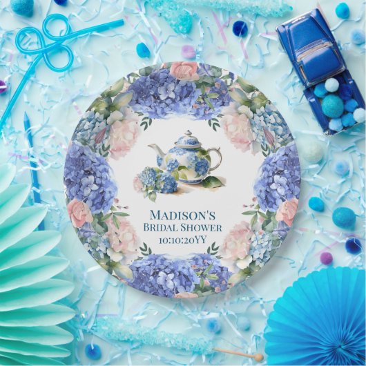 Blue Hydrangea Bridal Tea Party Pappteller (Party)