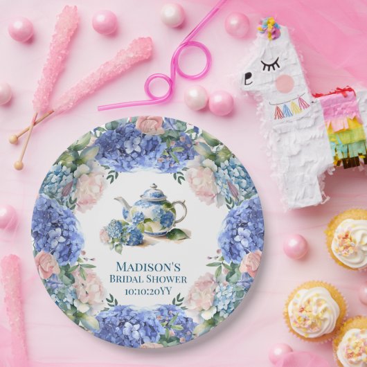 Blue Hydrangea Bridal Tea Party Pappteller (Party)