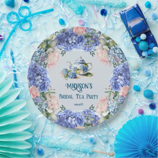 Blue Hydrangea Bridal Tea Party Pappteller (Party)