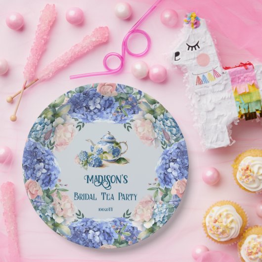 Blue Hydrangea Bridal Tea Party Pappteller (Party)