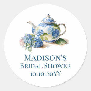 Blue Hydrangea Bridal Tea Party Runder Aufkleber