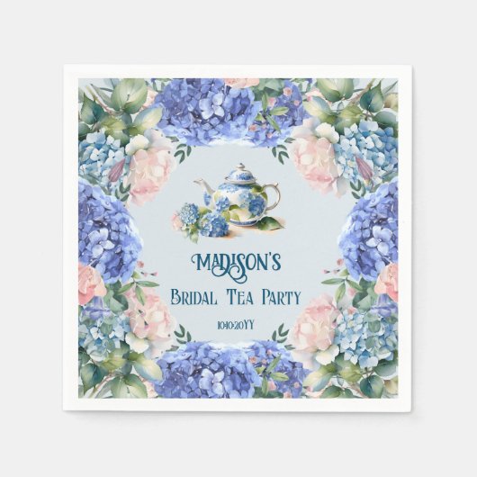 Blue Hydrangea Bridal Tea Party Serviette (Vorderseite)