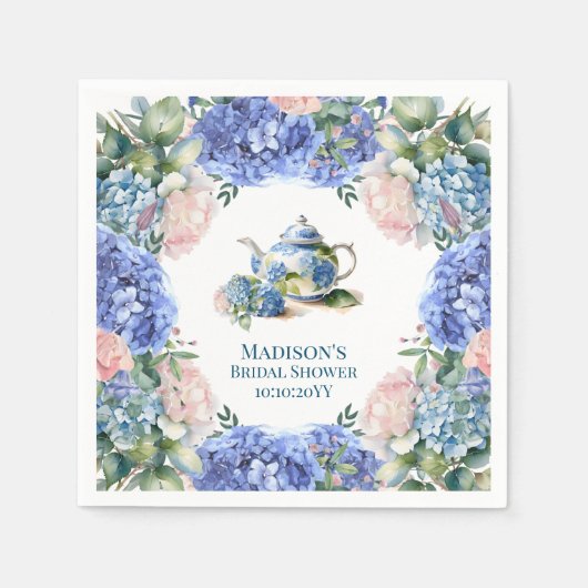Blue Hydrangea Bridal Tea Party Serviette (Vorderseite)